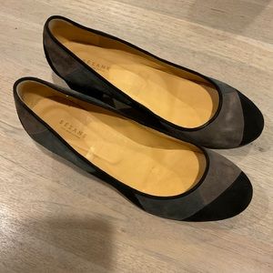 Genuine SEZANE suede and leather colorblock pumps